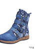 Boho Flat Mid-calf Embroidered Ankle Boots